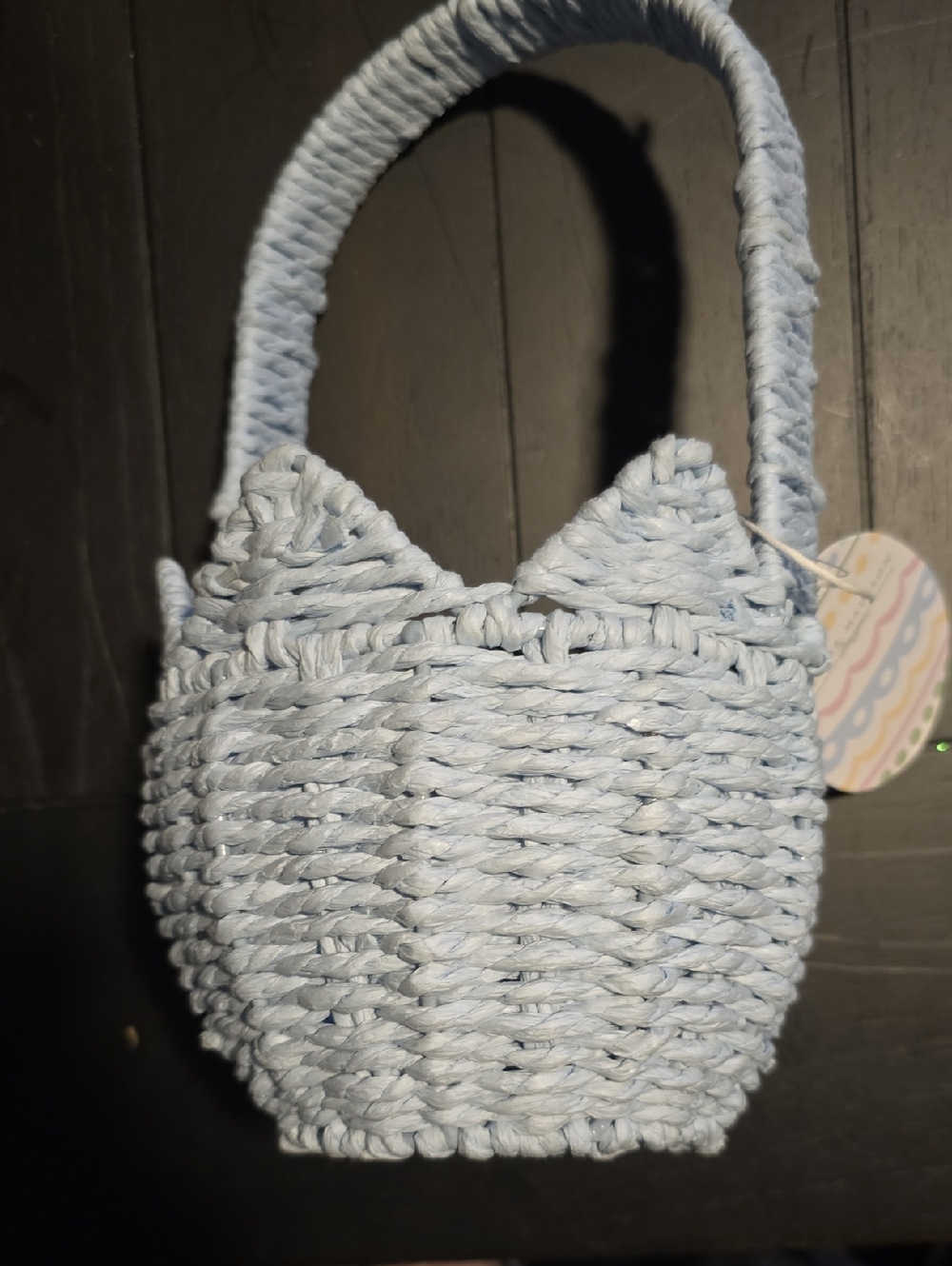 Light Blue Woven Holiday Basket Easter Or Baby Shower